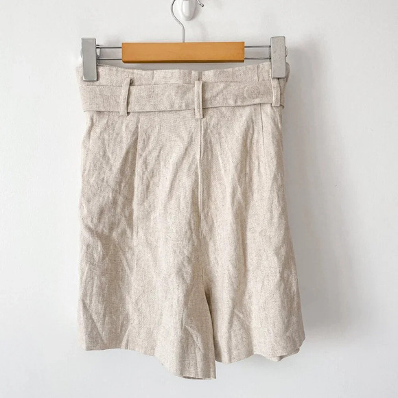 Zara Linen Blend Tie Waist Belted Shorts Light Beige Oatmeal NWT Size Small - Picture 5 of 9